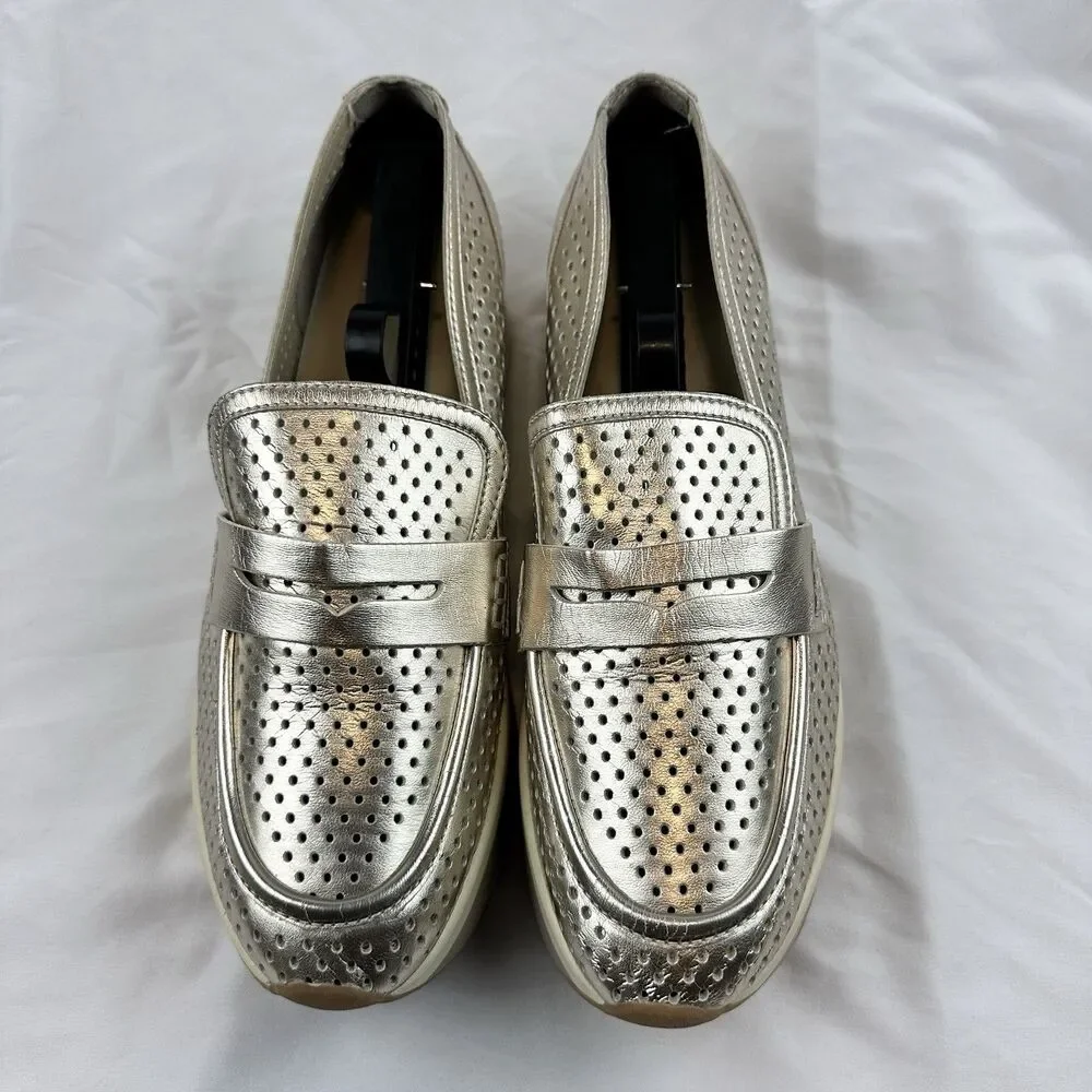 Dolce Vita Janine Perf Metallic Gold Perforated Platform Loafers Women's 11M